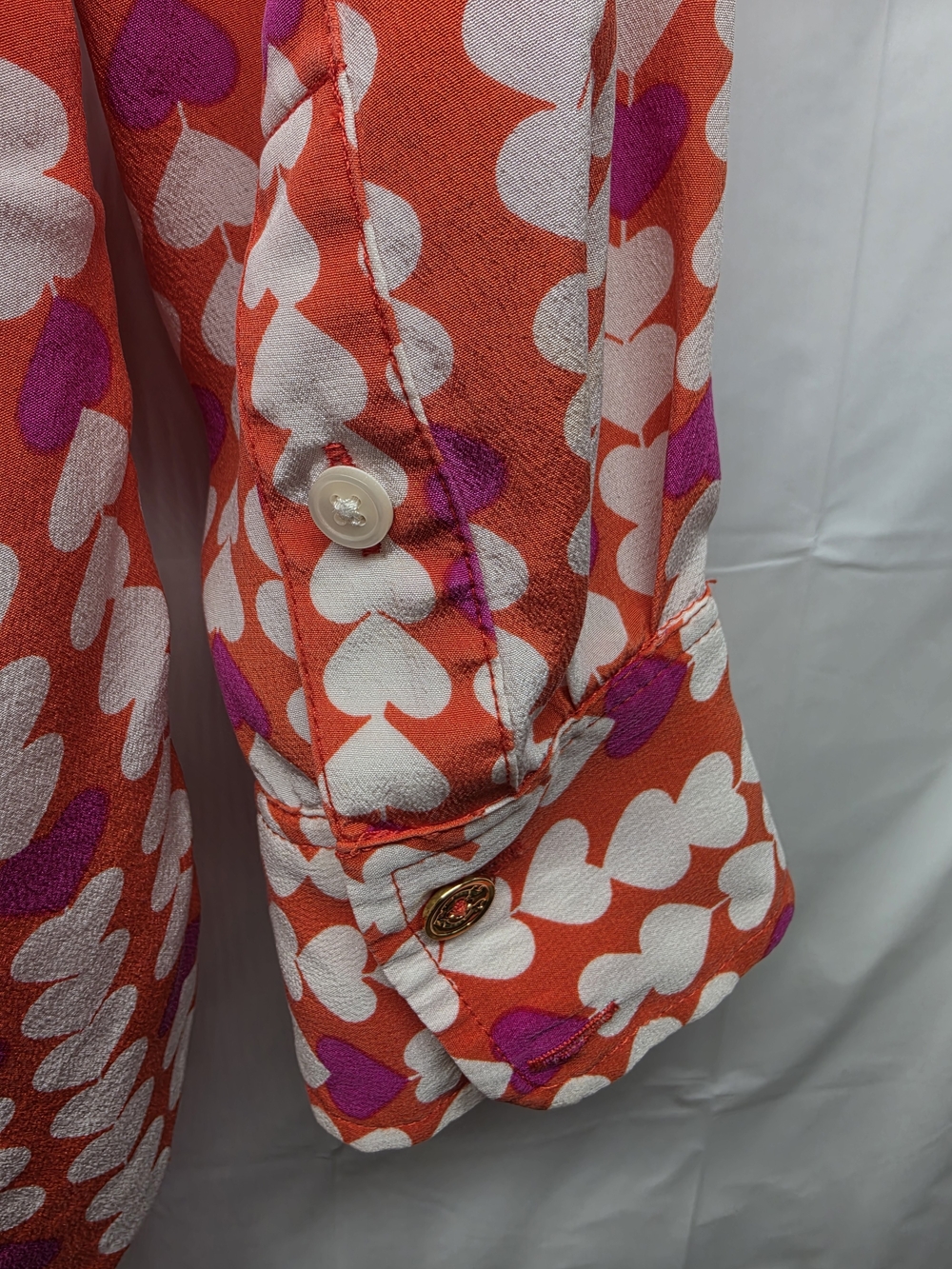 Silk Heart Print Blouse M Retro Mod Y2K - Picture 6 of 7